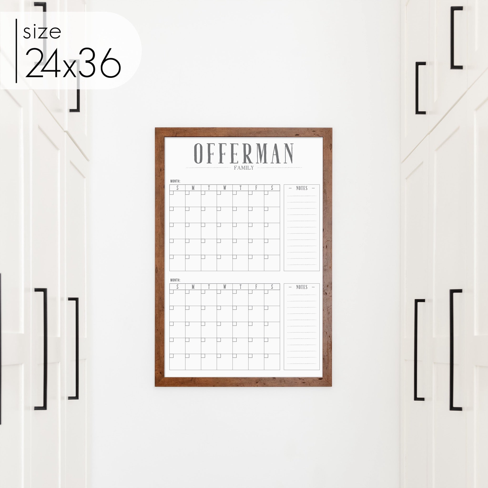 2 Month Framed Whiteboard Calendar + 2 sections | Vertical Swanson