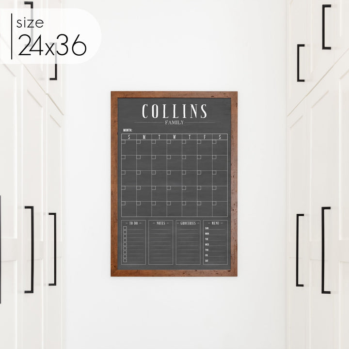 Monthly Framed Chalkboard Calendar + 4 sections | Vertical Swanson