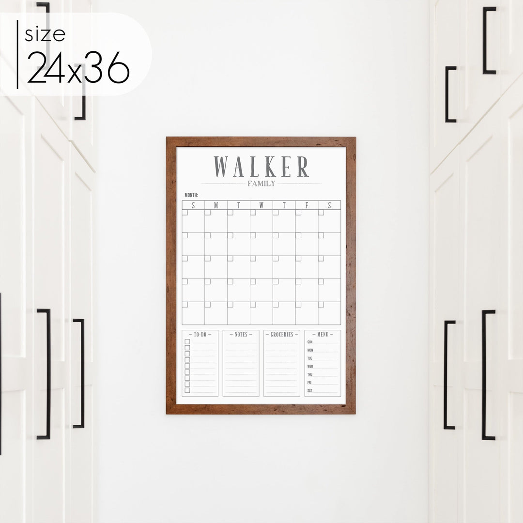 Monthly Framed Whiteboard Calendar + 4 sections | Vertical Swanson