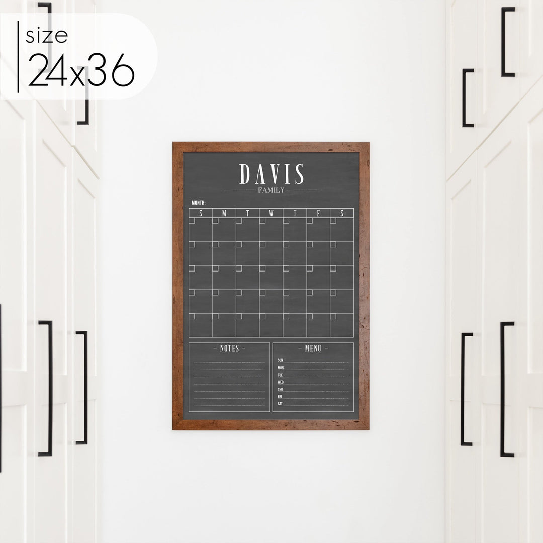 Monthly Framed Chalkboard Calendar + 2 sections | Vertical Swanson
