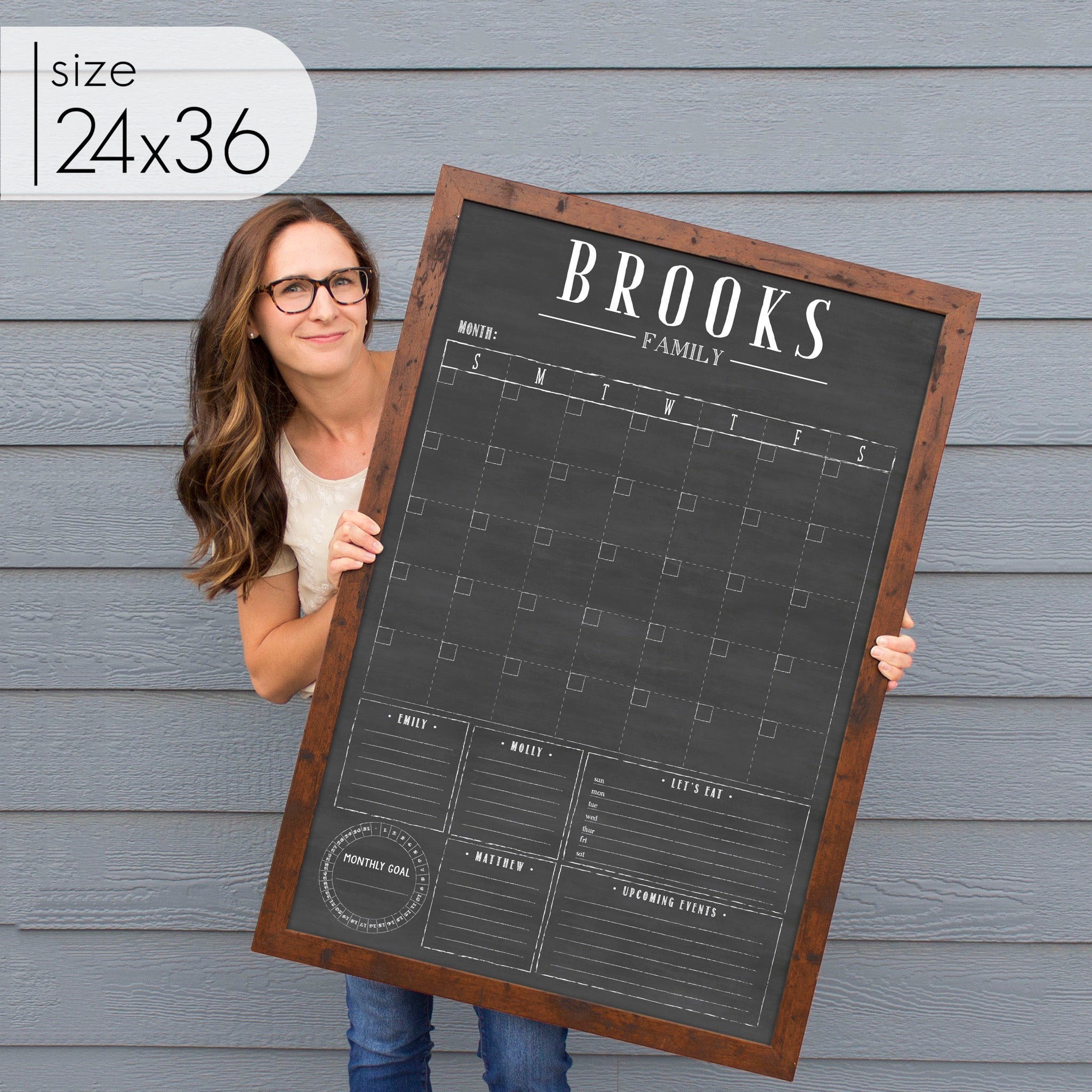 Framed Month + Goal Chalkboard Calendar + 5 sections | Vertical Swanson