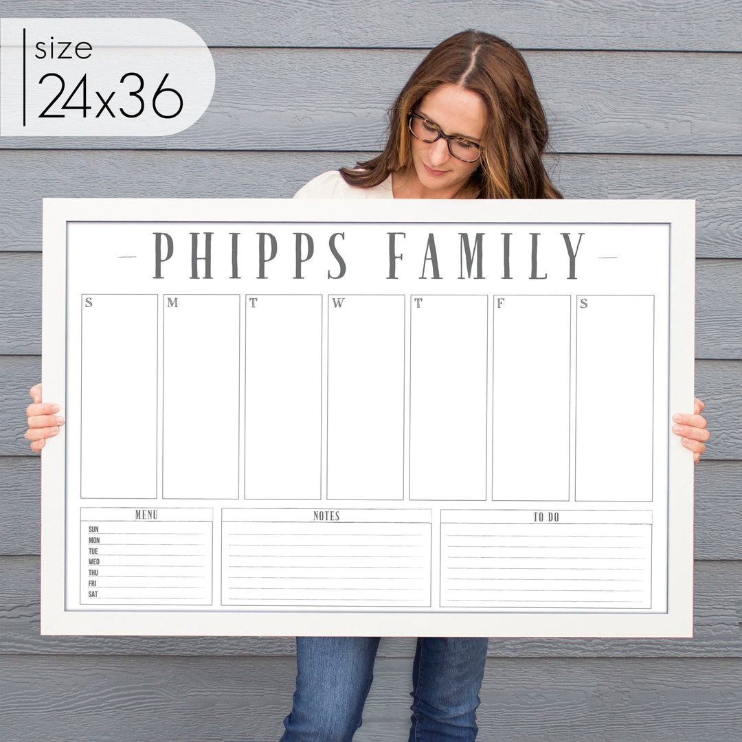 Weekly Framed Whiteboard Calendar + 3 sections | Horizontal Swanson