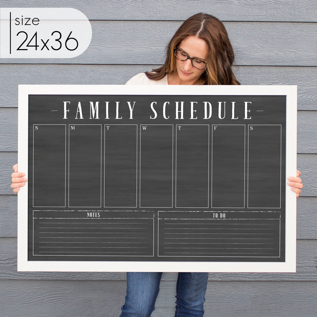 Weekly Framed Chalkboard Calendar + 2 sections | Horizontal Swanson
