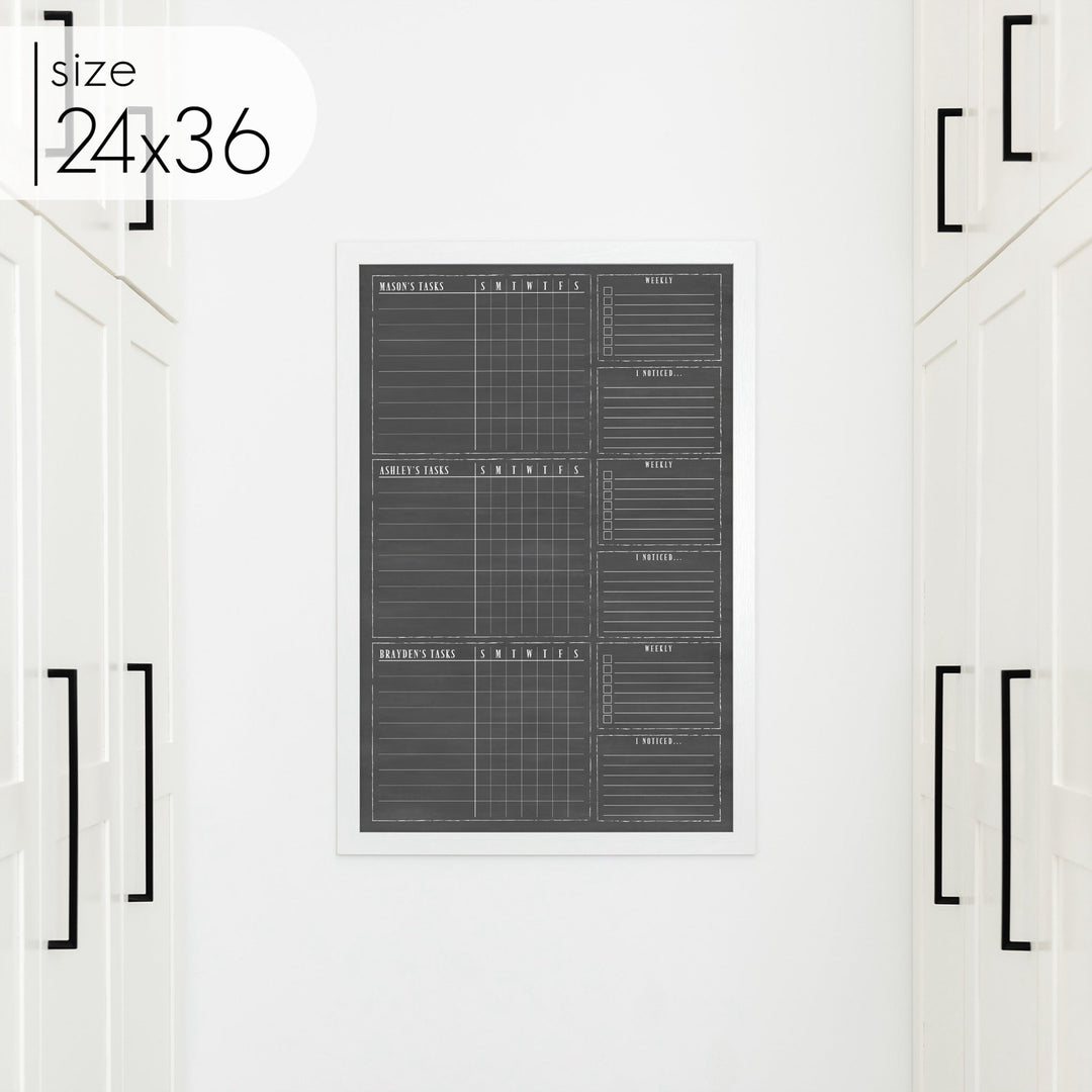 3 Person Framed Chalkboard Chore Chart  | Vertical Swanson