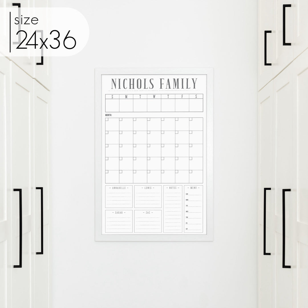 Week & Month Combo Framed Whiteboard + 6 sections | Vertical Swanson