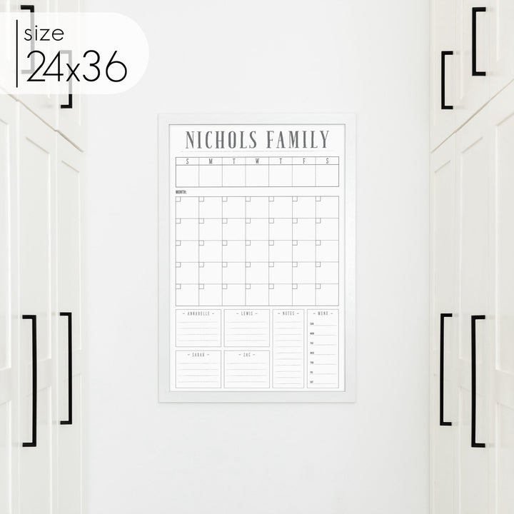 Week & Month Combo Framed Whiteboard + 6 sections | Vertical Swanson