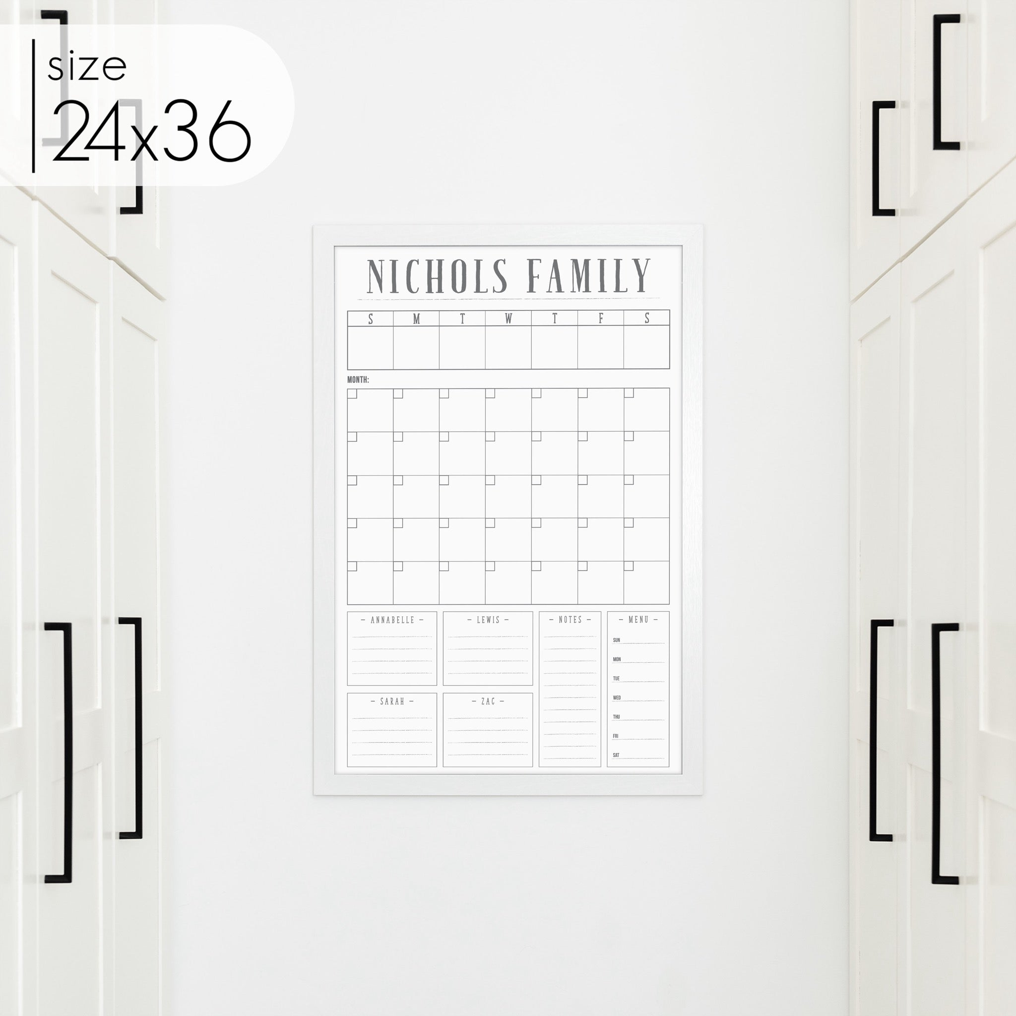 Week & Month Combo Framed Whiteboard + 6 sections | Vertical Swanson