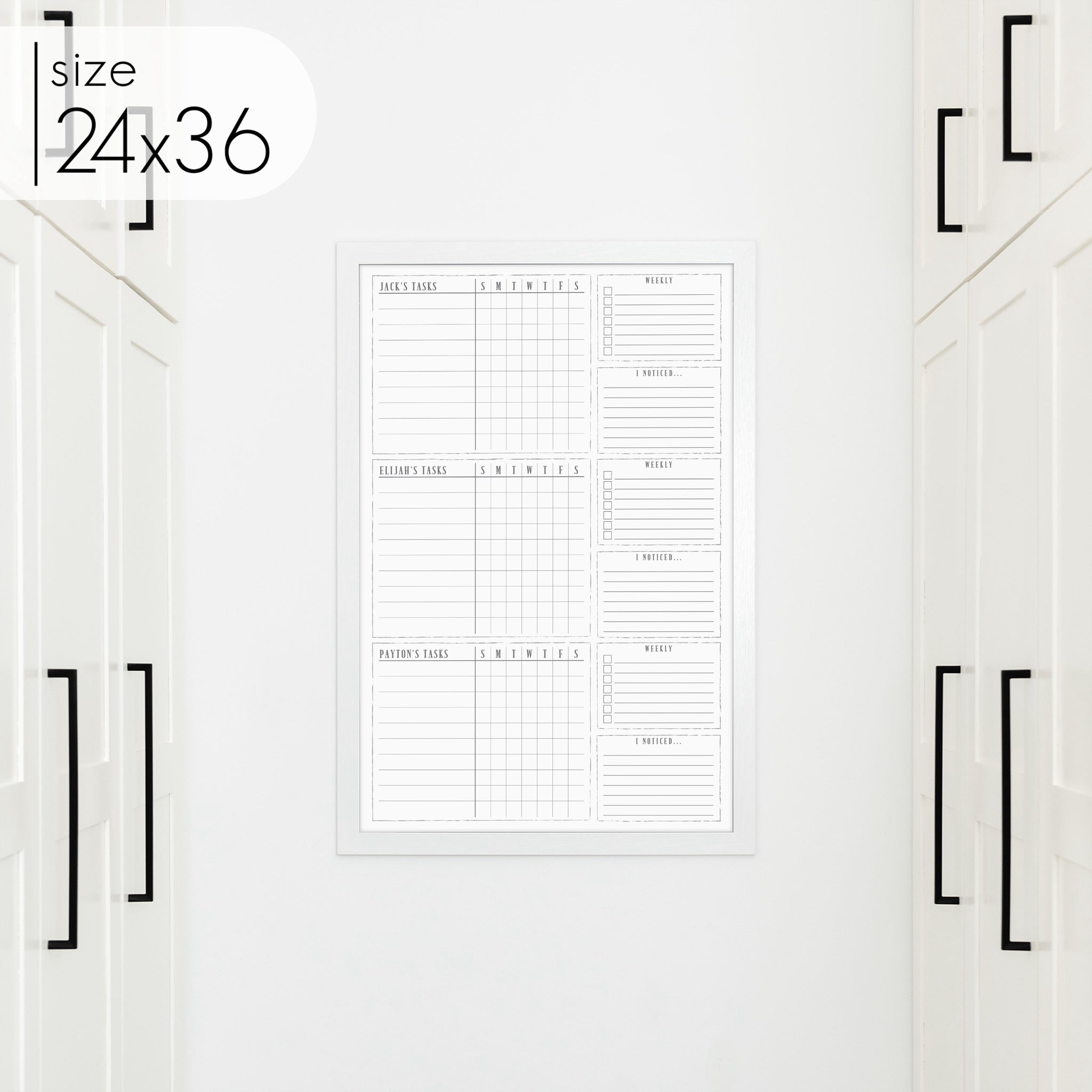 3 Person Framed Whiteboard Chore Chart  | Vertical Swanson