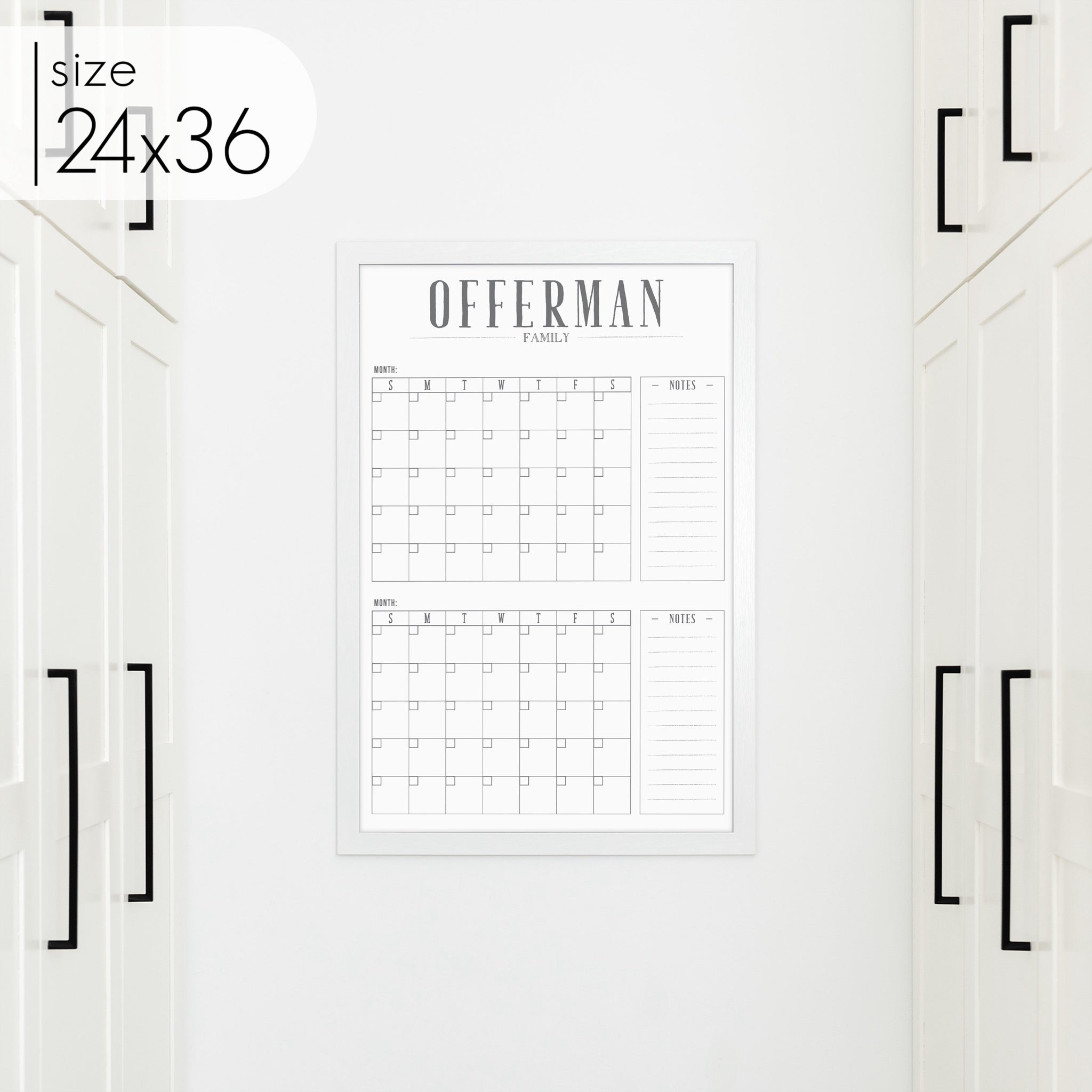 2 Month Framed Whiteboard Calendar + 2 sections | Vertical Swanson
