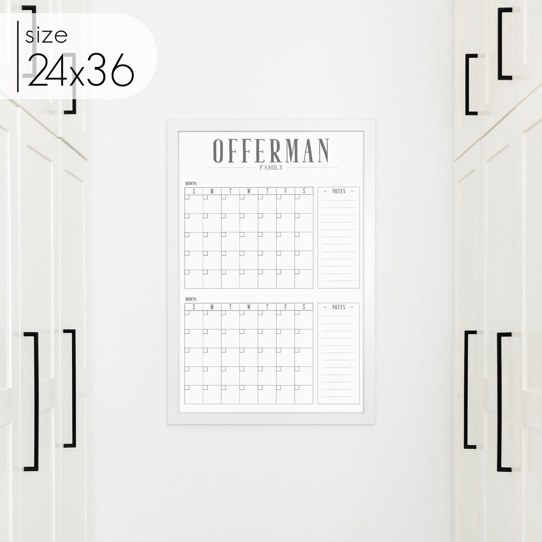 2 Month Framed Whiteboard Calendar + 2 sections | Vertical Swanson
