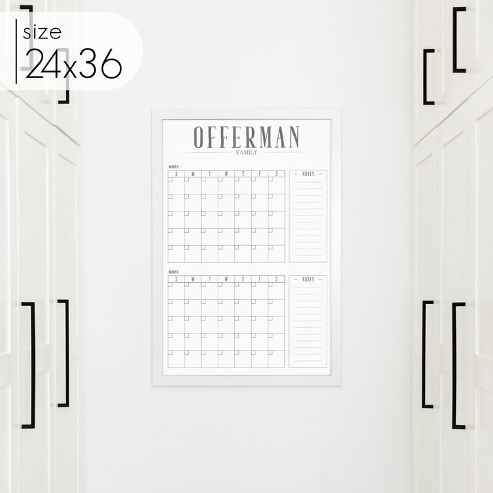 2 Month Framed Whiteboard Calendar + 2 sections | Vertical Swanson