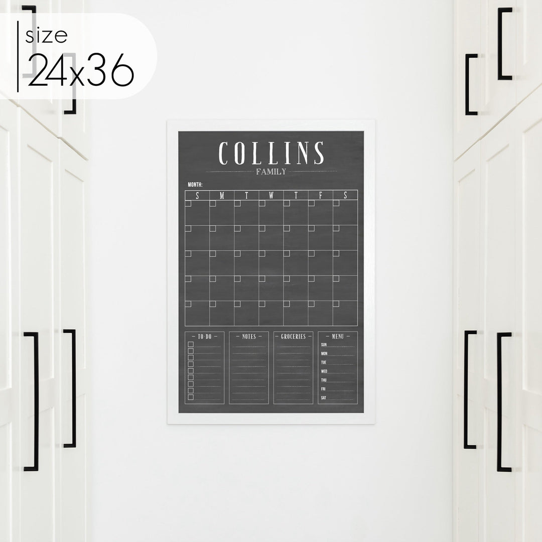 Monthly Framed Chalkboard Calendar + 4 sections | Vertical Swanson