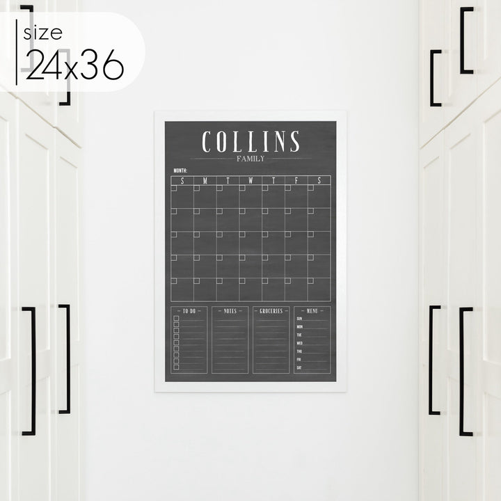 Monthly Framed Chalkboard Calendar + 4 sections | Vertical Swanson