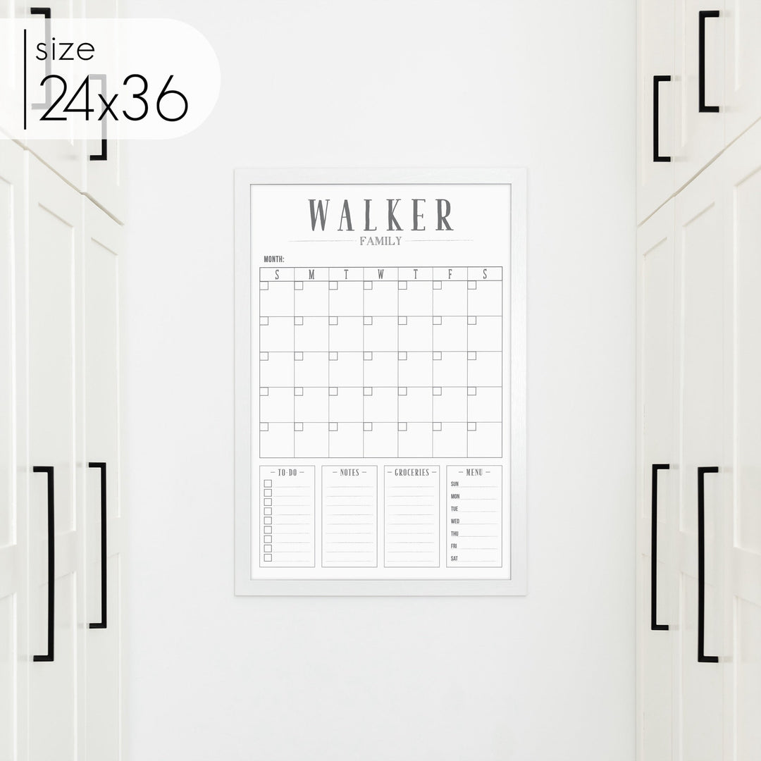 Monthly Framed Whiteboard Calendar + 4 sections | Vertical Swanson