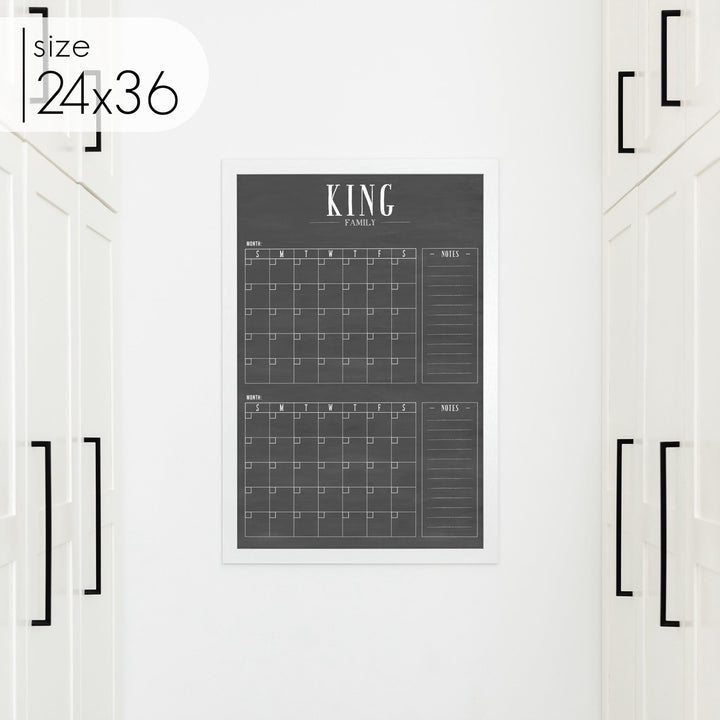 2 Month Framed Chalkboard Calendar + 2 sections | Vertical Swanson