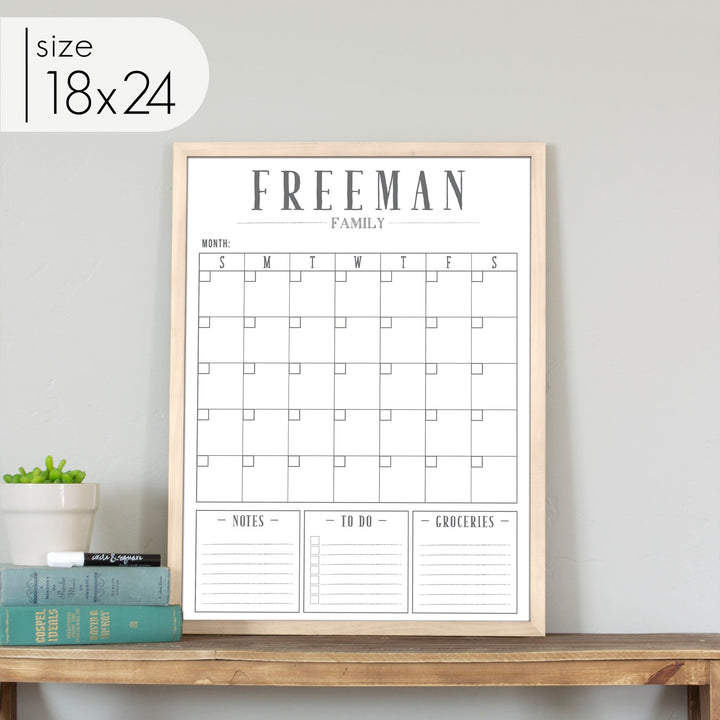 Monthly Framed Whiteboard Calendar + 3 sections | Vertical Swanson