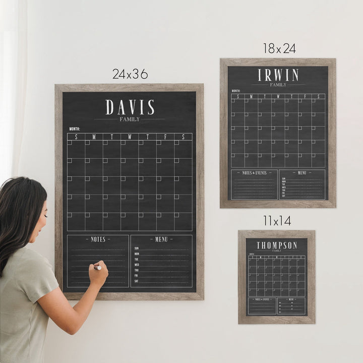 Monthly Framed Chalkboard Calendar + 2 sections | Vertical Swanson