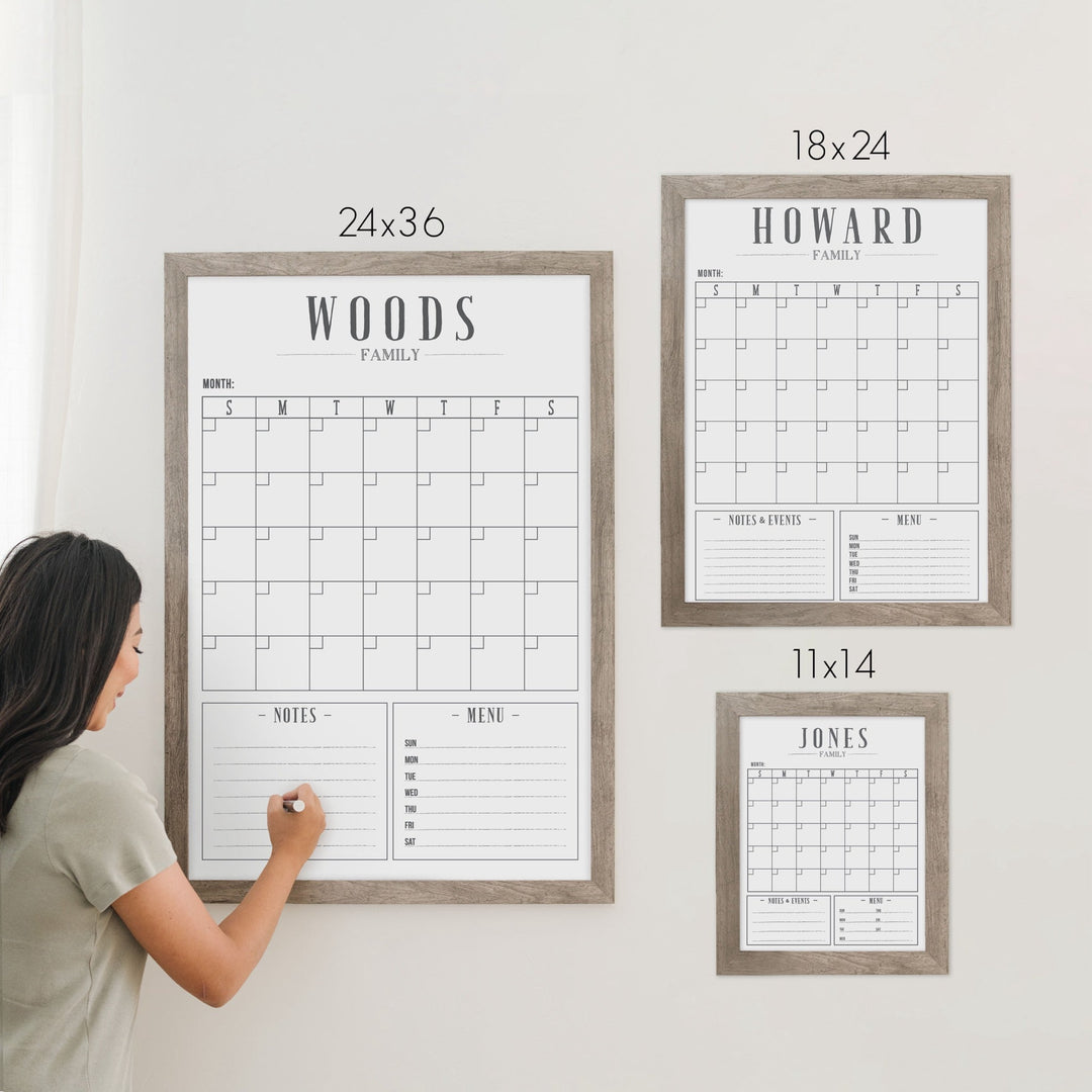 Monthly Framed Whiteboard Calendar + 2 sections | Vertical Swanson