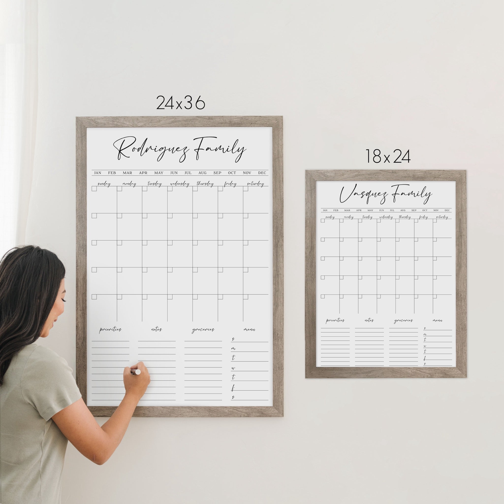Monthly Framed Whiteboard Calendar + 4 sections | Vertical Pennington