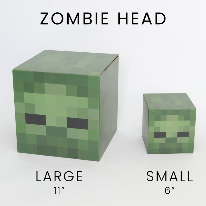 Zombie head large and small pixel cubes.