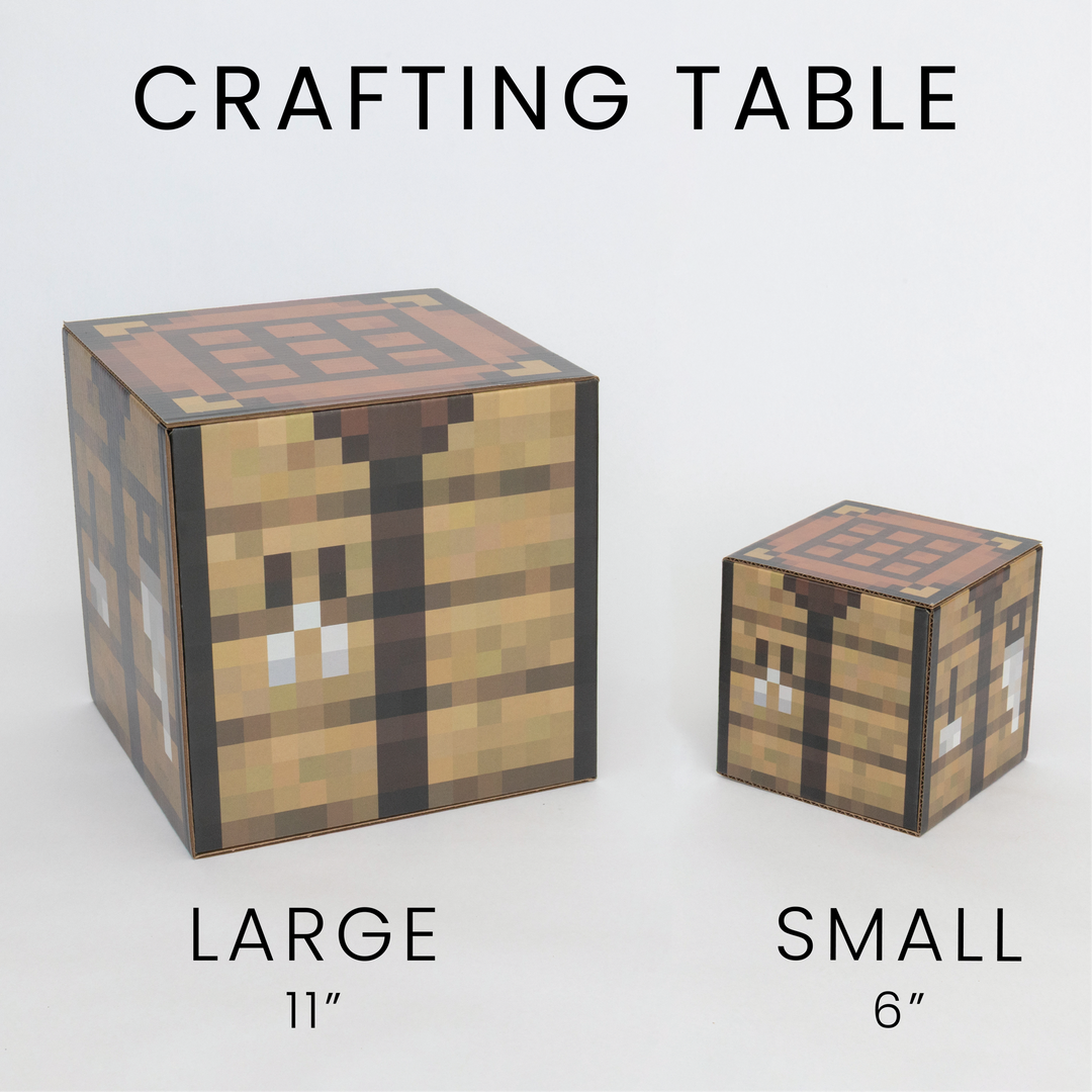 Crafting table large and small cardboard pixel cubes.