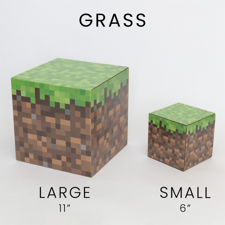 Grass large and small cardboard pixel cubes.