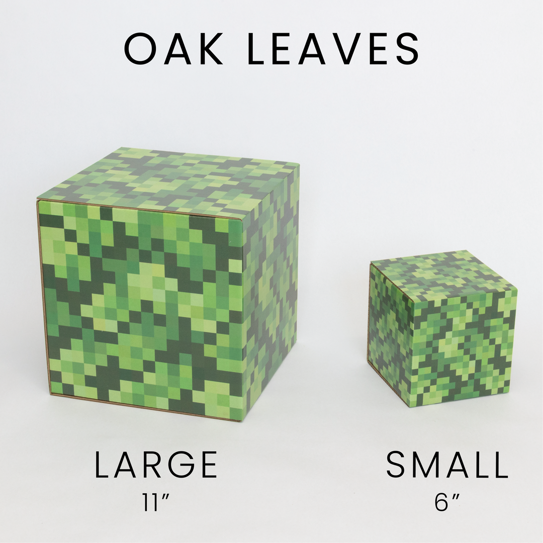 Oak leaves large and small cardboard pixel cubes.