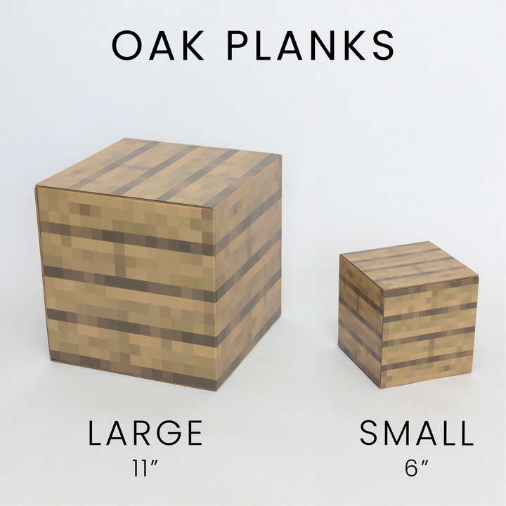 Oak plank large and small pixel cubes.