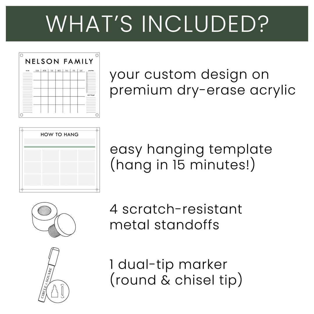 Monthly Black Acrylic Calendar + 6 Sections | Horizontal Madi