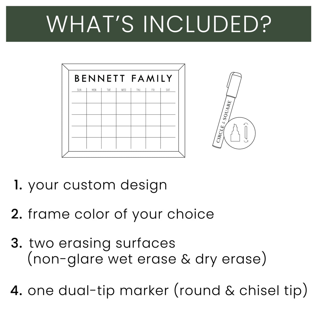 Weekly Framed Whiteboard Calendar + 2 sections | Vertical Donna