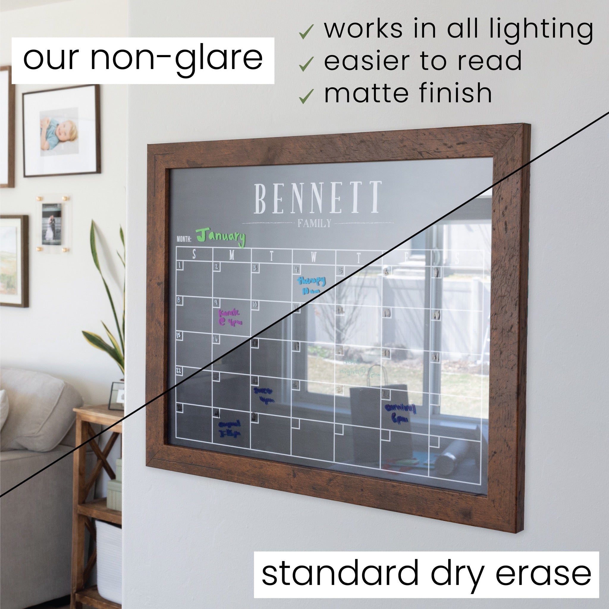 2 Month Framed Chalkboard Calendar + 2 sections | Horizontal Donna