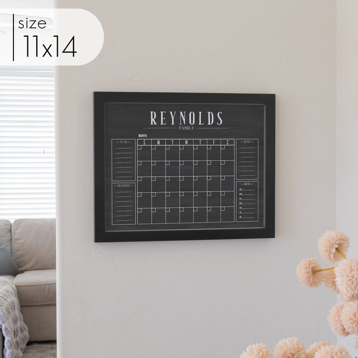 Monthly Framed Chalkboard Calendar + 4 sections | Horizontal Swanson