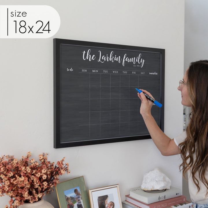 Monthly Framed Chalkboard Calendar + 3 sections | Horizontal Perkins