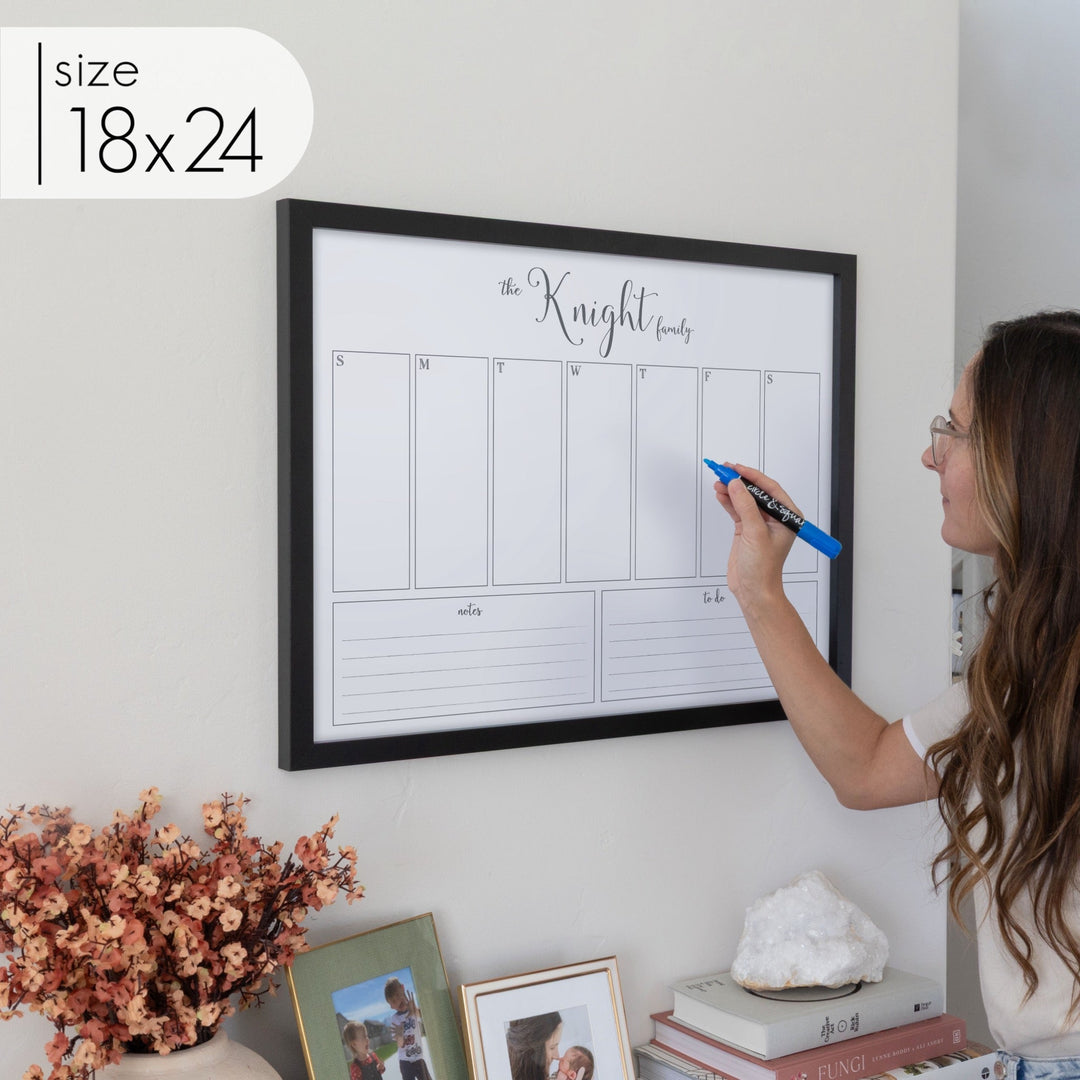 Weekly Framed Whiteboard Calendar + 2 sections | Horizontal Knope