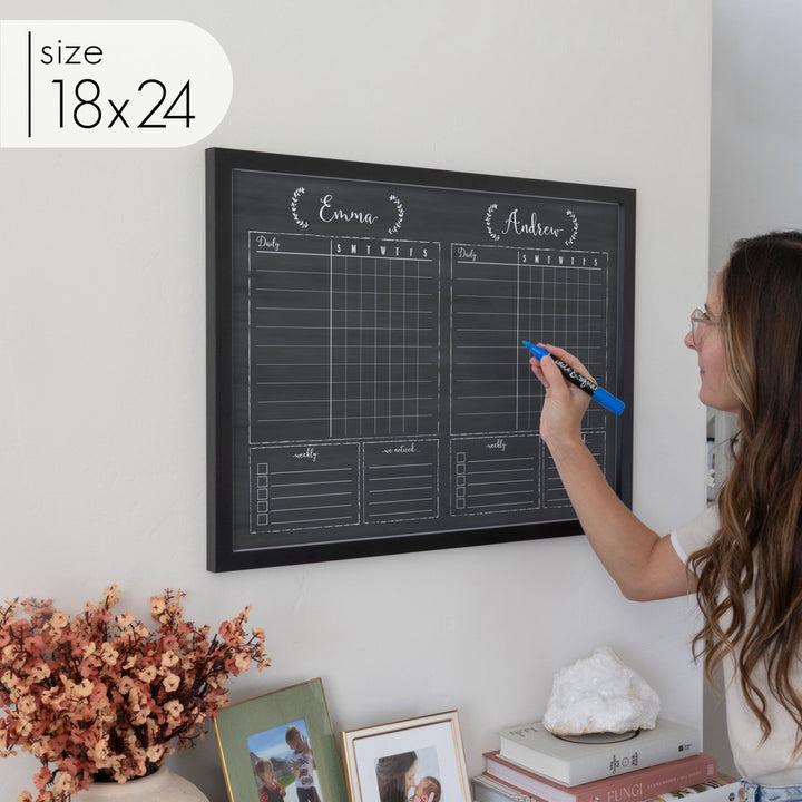 2 Person Framed Chalkboard Chore Chart  | Horizontal Eagleton