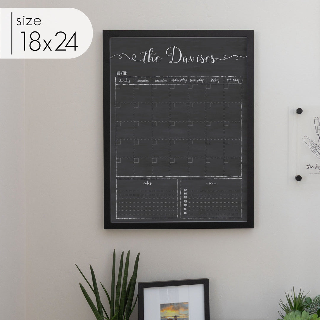 Monthly Framed Chalkboard Calendar + 2 sections | Vertical Knope