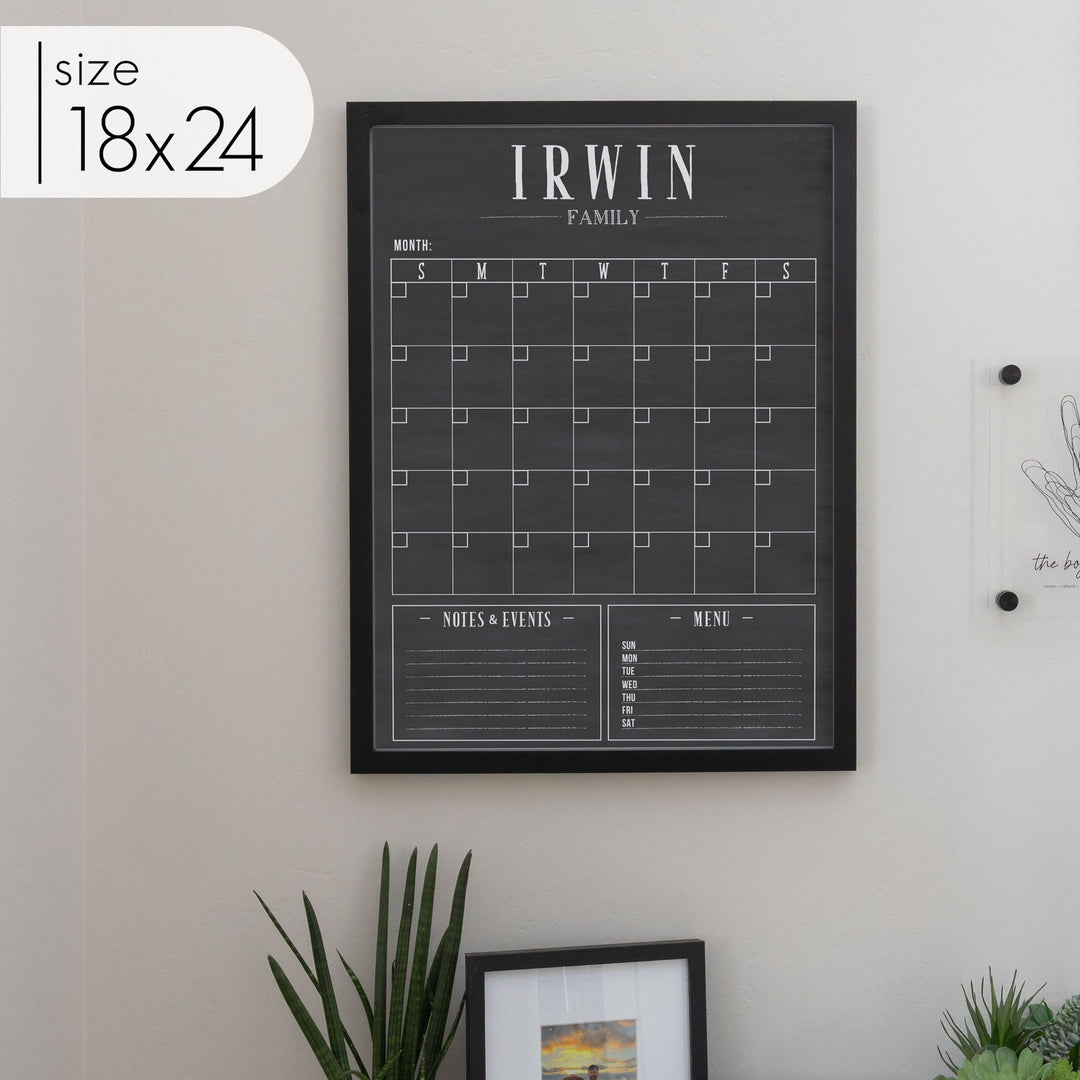Monthly Framed Chalkboard Calendar + 2 sections | Vertical Swanson
