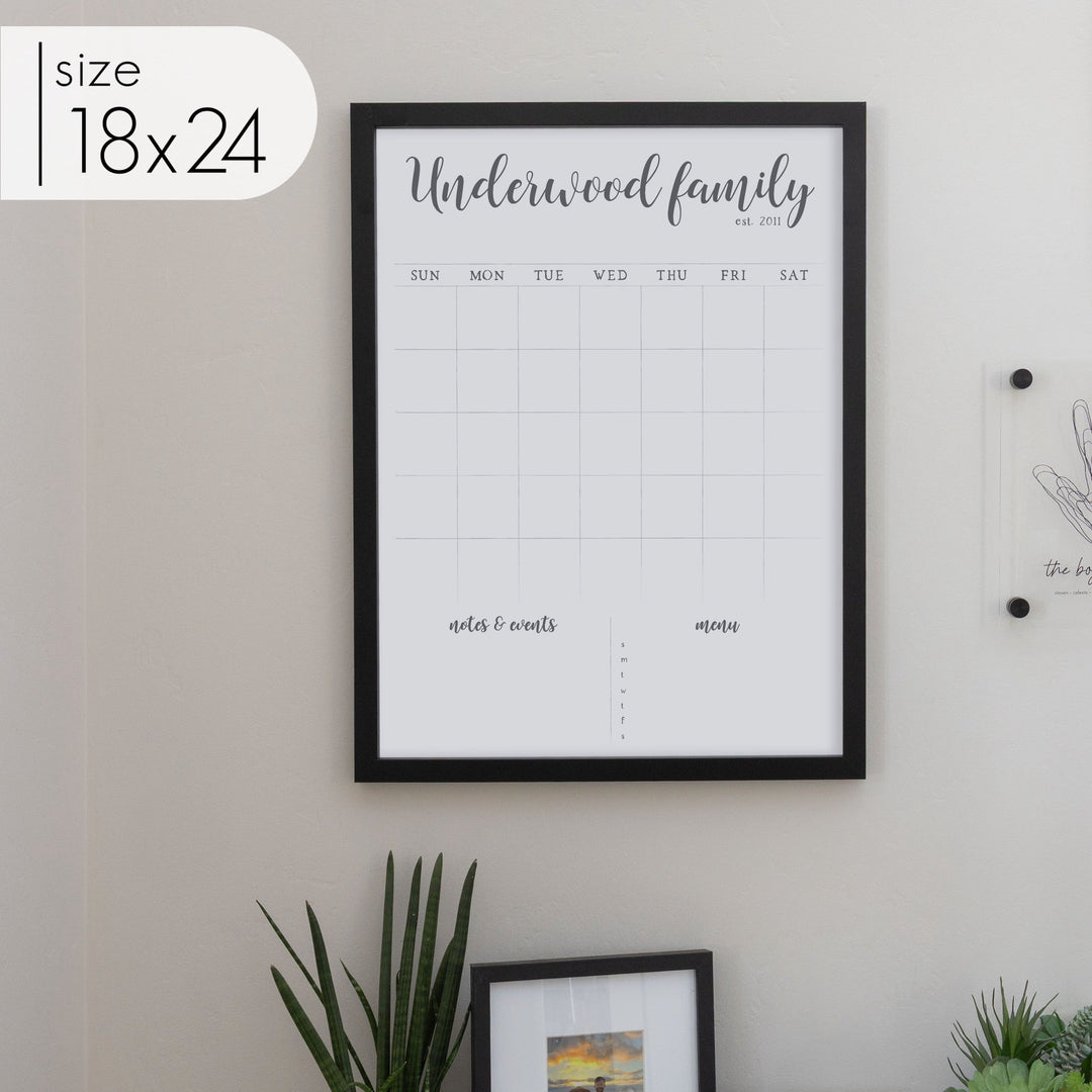 Monthly Framed Whiteboard Calendar + 2 sections | Vertical Perkins