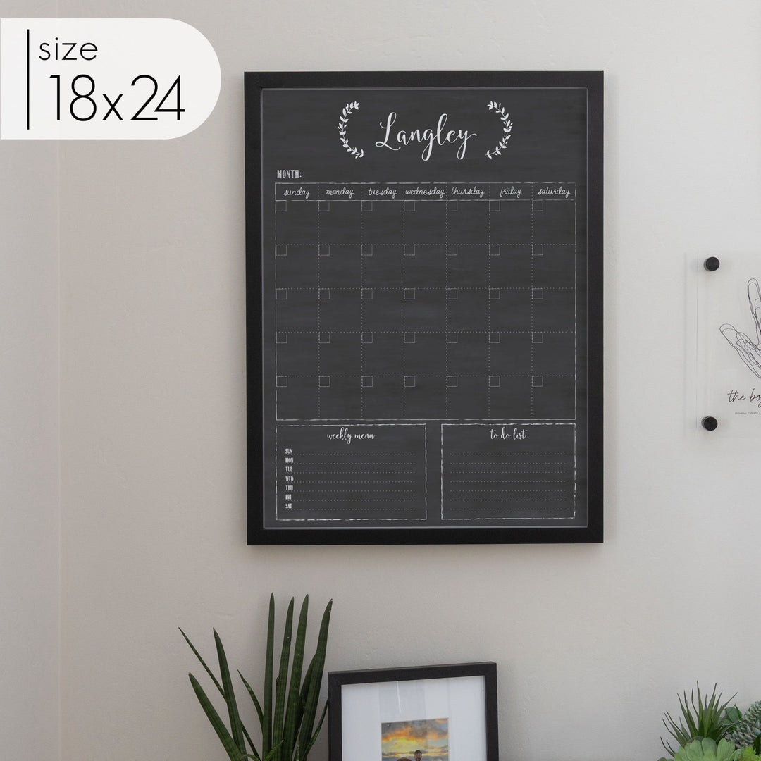 Monthly Framed Chalkboard Calendar + 2 sections | Vertical Eagleton