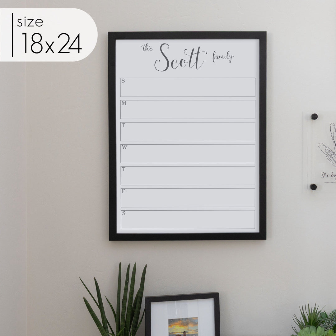 Weekly Framed Whiteboard Calendar | Vertical Knope