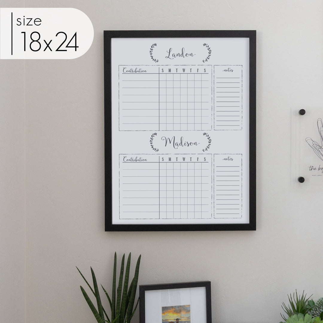 2 Person Framed Whiteboard Chore Chart  | Vertical Eagleton