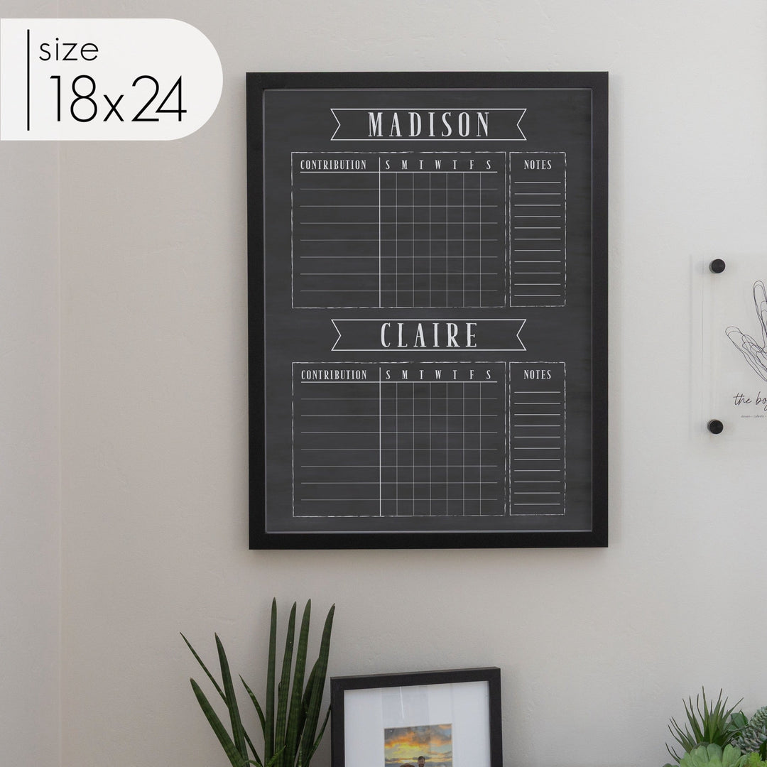 2 Person Framed Chalkboard Chore Chart  | Vertical Swanson