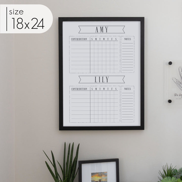 2 Person Framed Whiteboard Chore Chart  | Vertical Swanson