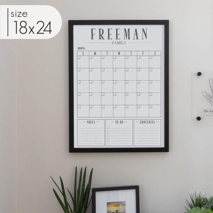 Monthly Framed Whiteboard Calendar + 3 sections | Vertical Swanson