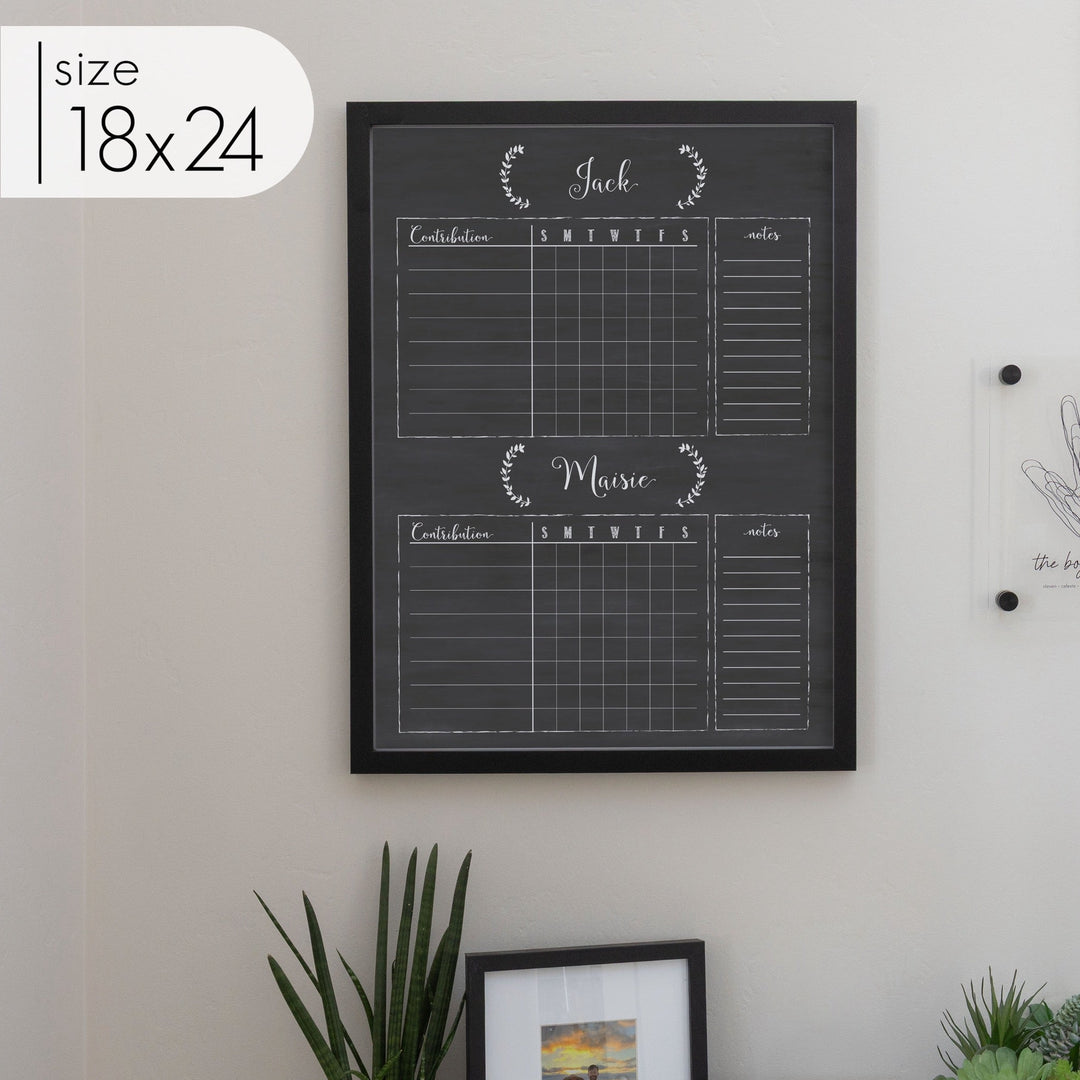 2 Person Framed Chalkboard Chore Chart  | Vertical Eagleton