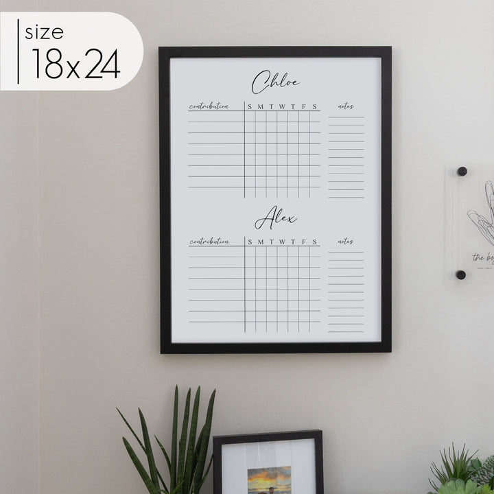2 Person Framed Whiteboard Chore Chart  | Vertical Pennington
