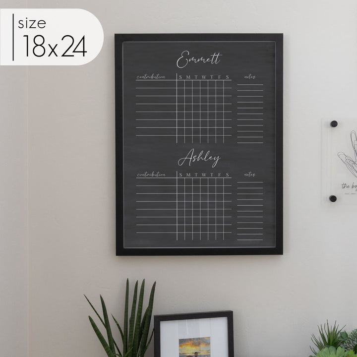 2 Person Framed Chalkboard Chore Chart  | Vertical Pennington