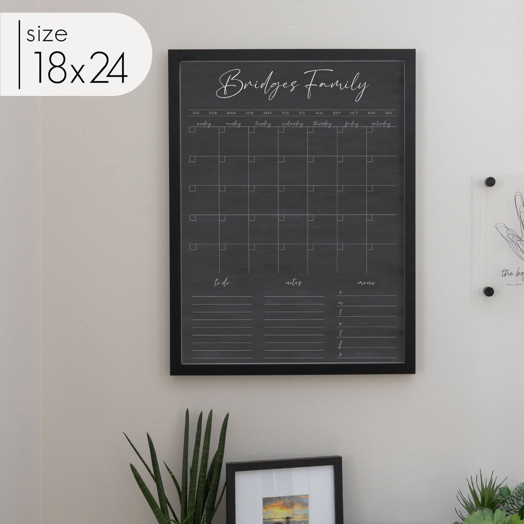 Monthly Framed Chalkboard Calendar + 3 sections | Vertical Pennington