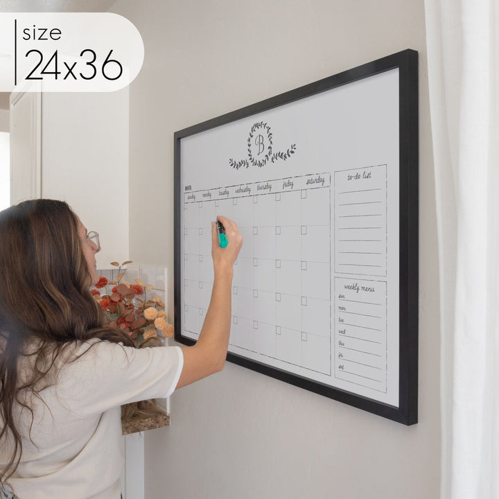 Monthly Framed Whiteboard Calendar + 2 sections | Horizontal Donna