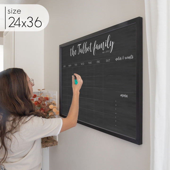 Monthly Framed Chalkboard Calendar + 2 sections | Horizontal Perkins
